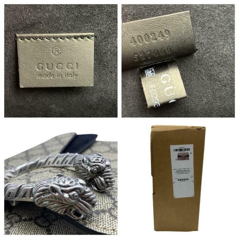 Gucci Chain Dionysus Small Black Beige Gg Supreme Canvas Shoulder Bag