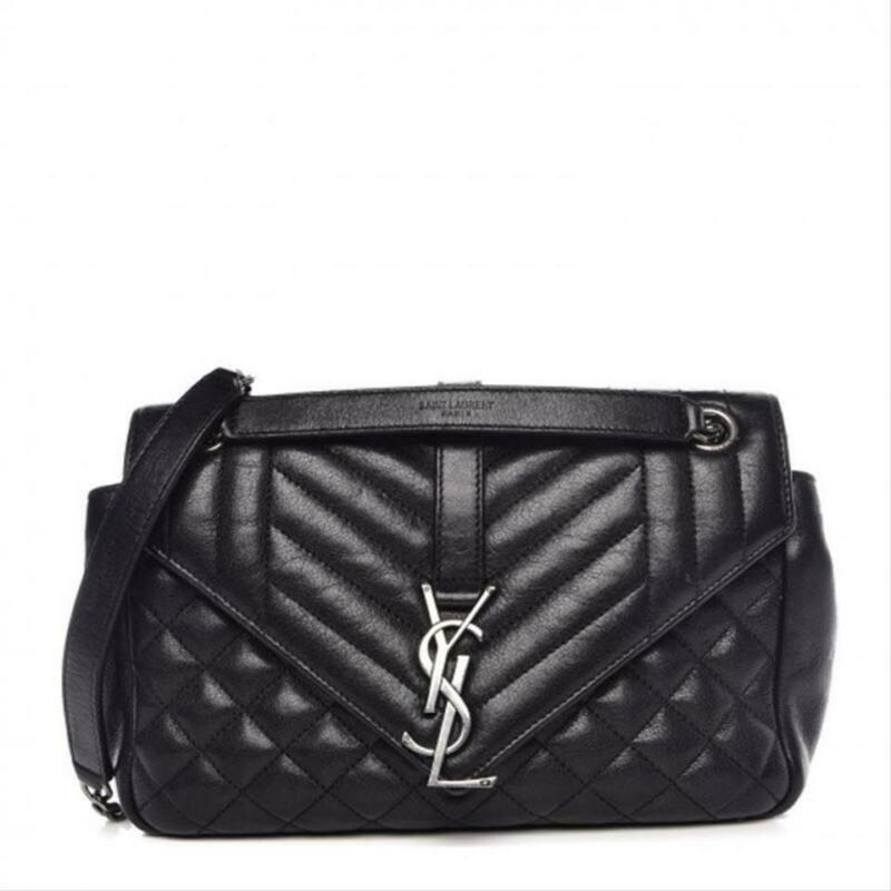 Saint Laurent Envelope Medium Tri-quilt College Monogram Satchel Black Sheepskin