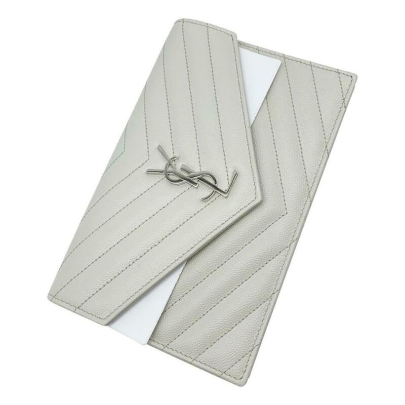 Saint Laurent Chain Wallet Classic Monogramme Envelope White Leather Cross Body