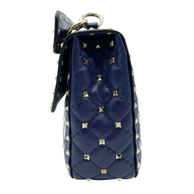 Valentino Garavani Medium Spike.it Vltn Logo Alt Blue Leather Shoulder Bag