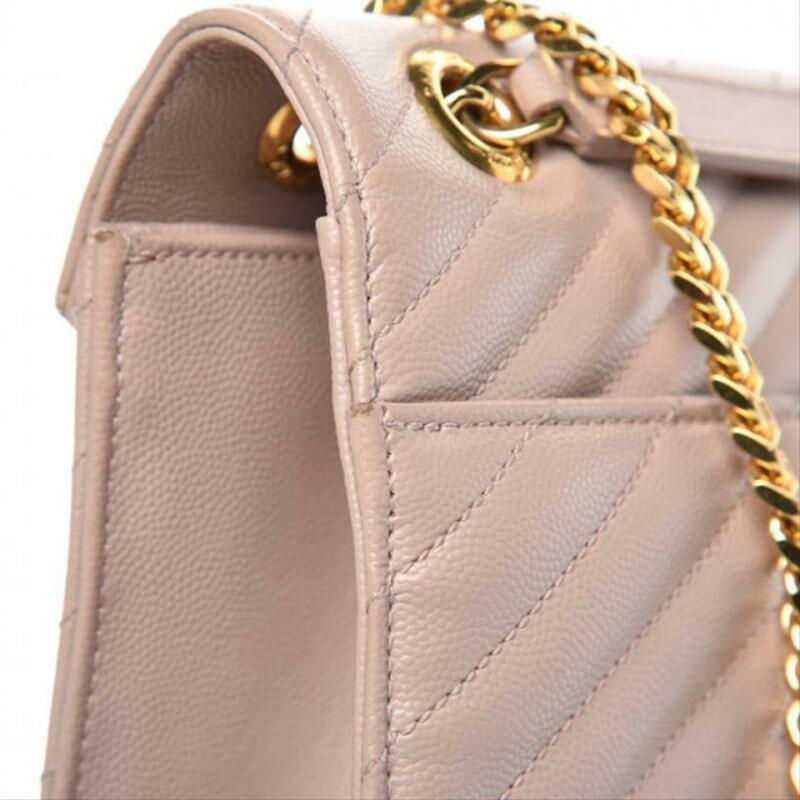 Saint Laurent Envelope Grain De Poudre Matelasse Chevron Large Monogram Satchel