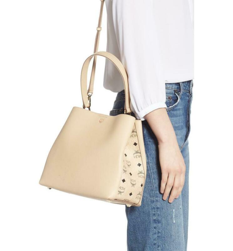 MCM Sarah Diamond Visetos Beige Leather Tote