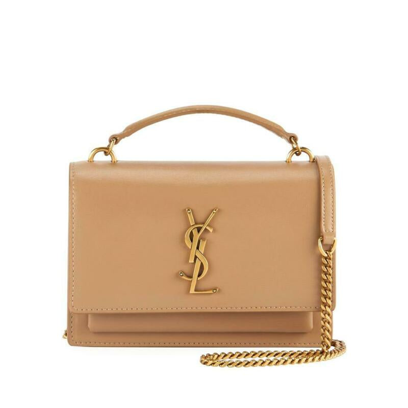 Saint Laurent Wallet on Chain Sunset Ysl Monogram Beige Leather Shoulder Bag
