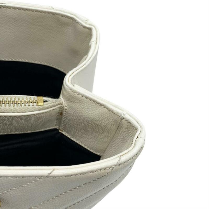 Saint Laurent Monogram Shopping Grain De Poudre Matelasse Chevron White Leather