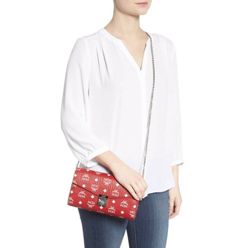 Authentic MCM Millie Visetos Soft Pink Pouch Clutch Bag Crossbody Wallet On  Chai