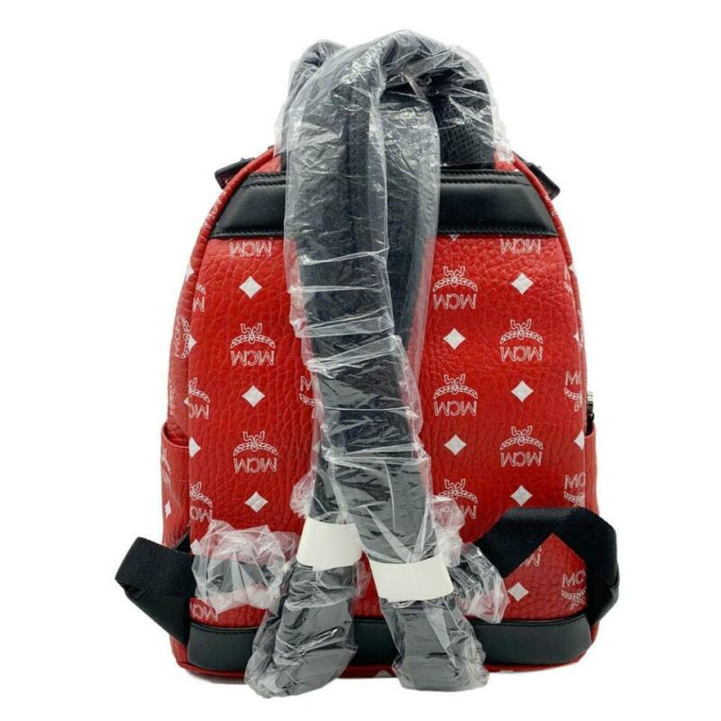 MCM Stark Logo Red Coated Canvas Backpack