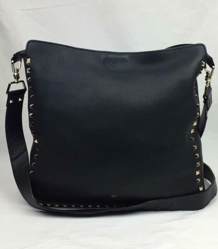 Valentino Vitello Black Rockstud Crossbody Hobo