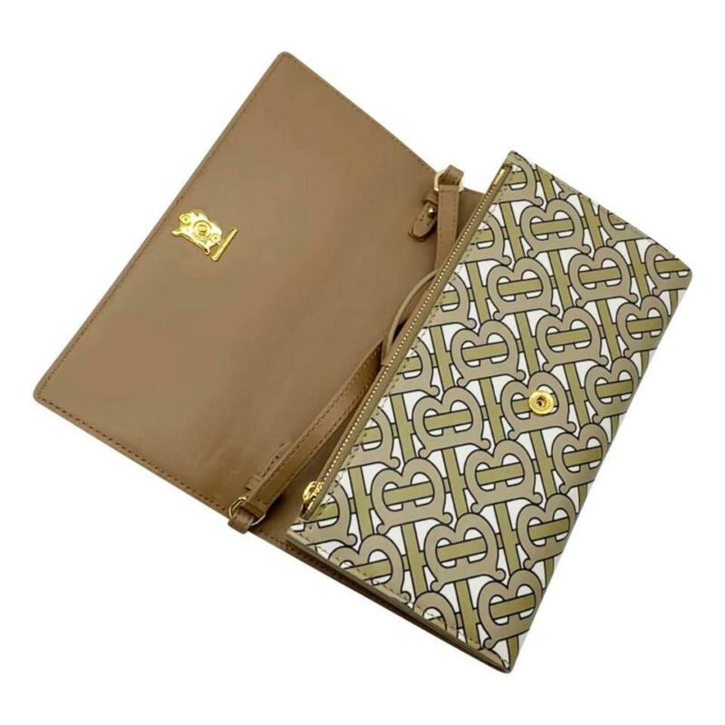 Burberry Hazelmere Logo Print Wallet Beige Leather Shoulder Bag