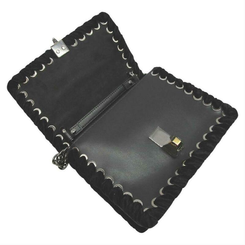 Fendi Mini Kan Beaded Flowers Calfskin Shoulder Black Leather Cross Body Bag