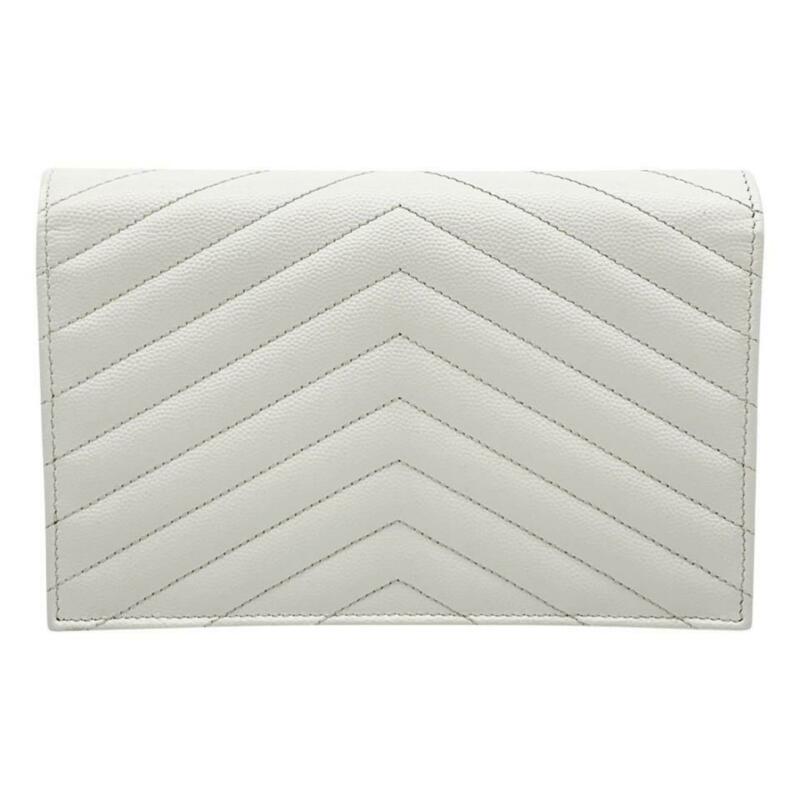 Saint Laurent Wallet Monogram Envelope Grain De Poudre Matelasse Chevron Chain
