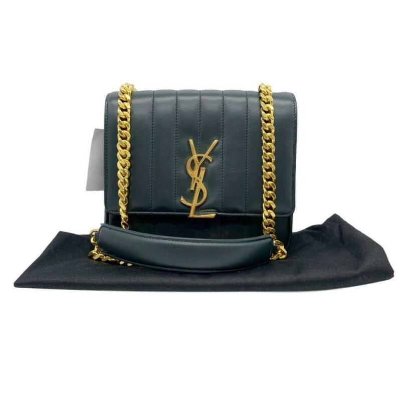 Saint Laurent Shoulder Vicky Medium Monogram Matelasse Algae (Dark Green)