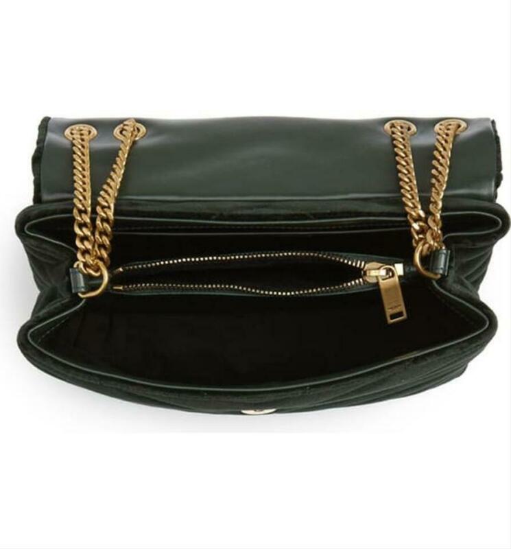 Saint Laurent Monogram Loulou Small Green Velvet Shoulder Bag
