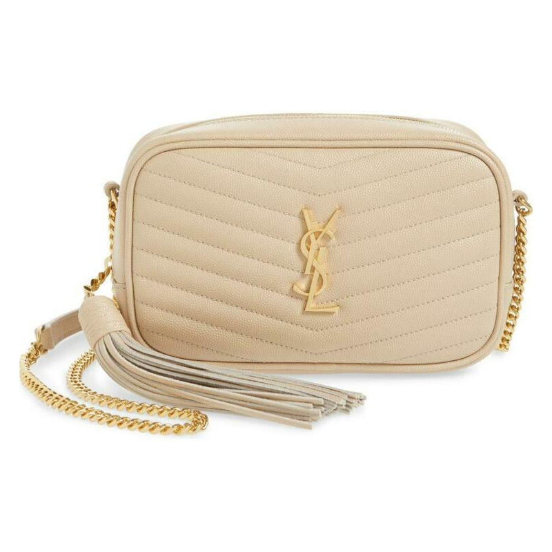 Saint Laurent Monogram Camera Mini Lou Quilted Beige Leather Cross Body Bag