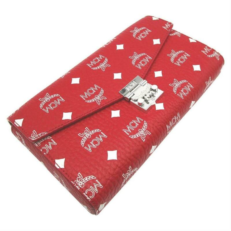 MCM Millie Visetos Wallet On A Chain Red Coated Canvas Cross Body Bag