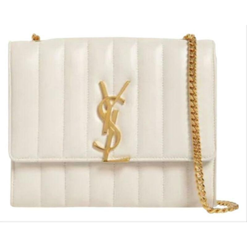 Saint Laurent Vicky Monogram Kate Tassel Metallic Monogram White Leather