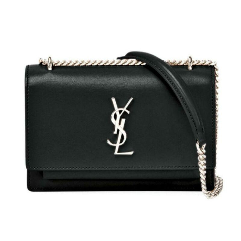 Saint Laurent Wallet on Chain Sunset Monogram Ysl Small Calf Black Leather