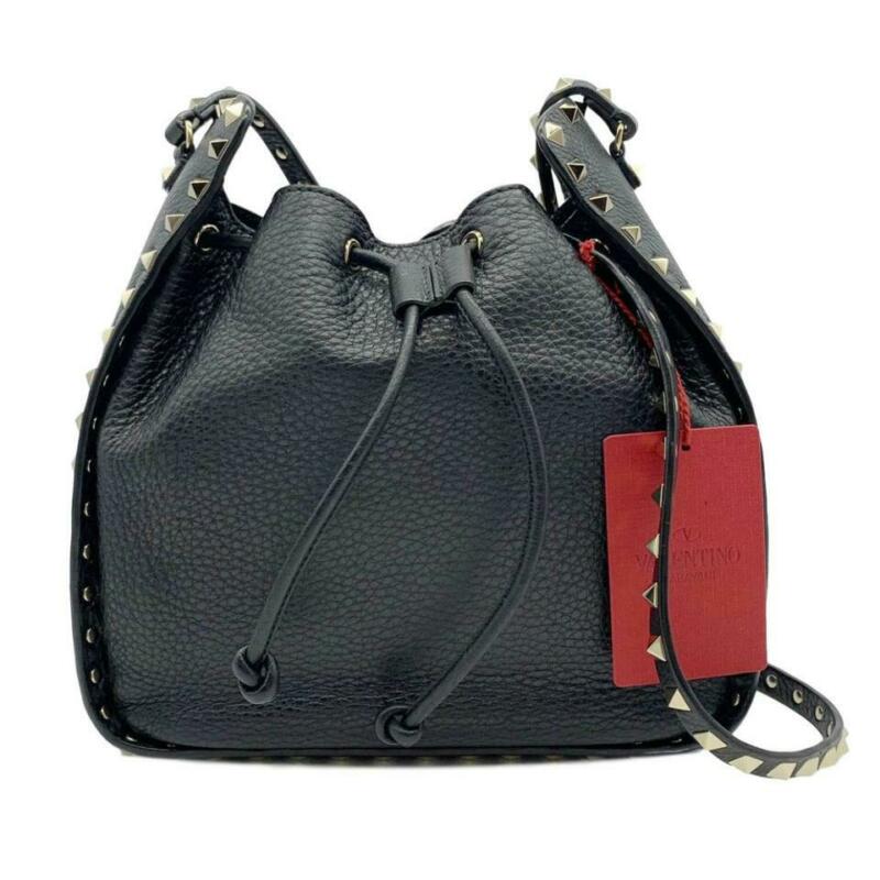 Valentino Bucket Rockstud Large Black Leather Cross Body Bag