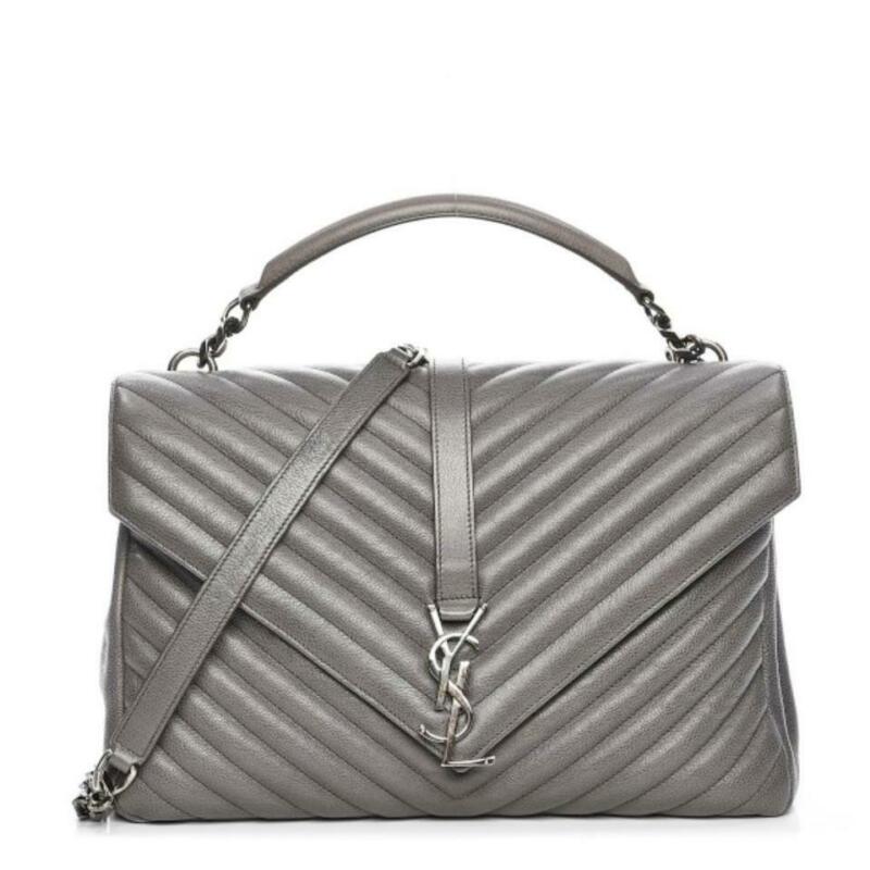Saint Laurent Monogram Envelope Matelasse Chevron Large College Satchel Grey