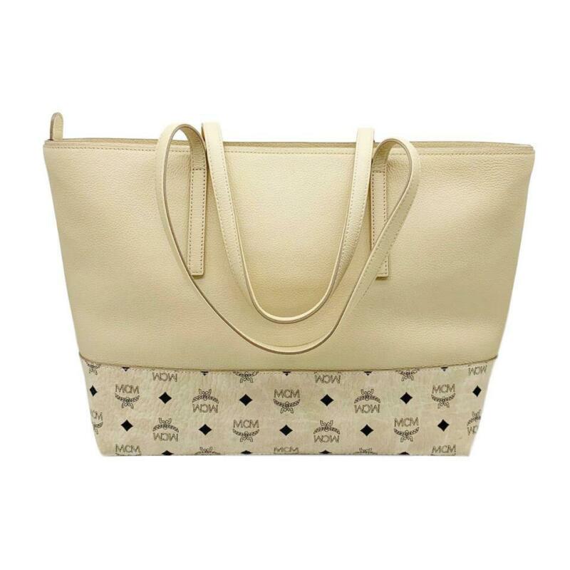 MCM Wilder Visetos Shopper Beige Leather Tote