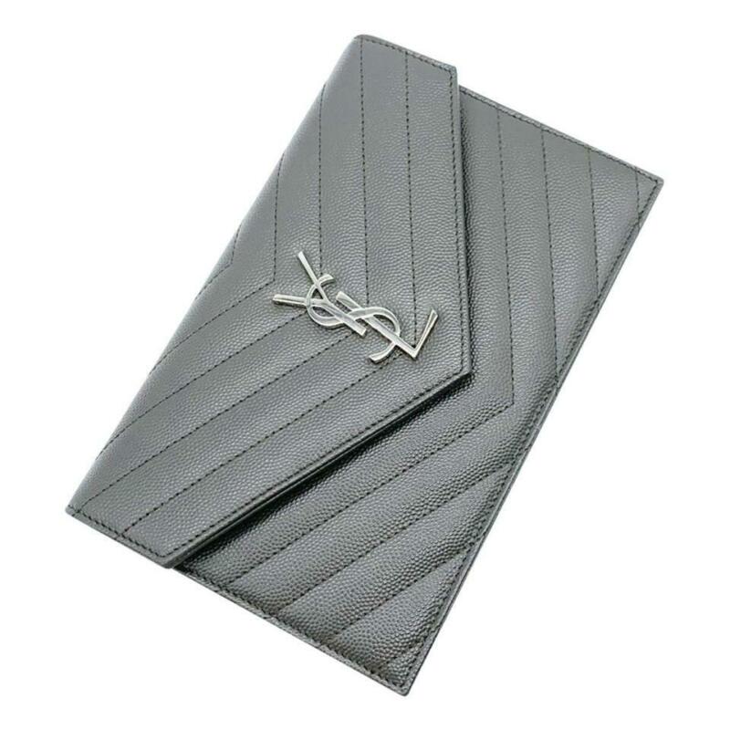 Saint Laurent Chain Wallet Small Envelope Monogram Grey Leather Cross Body Bag