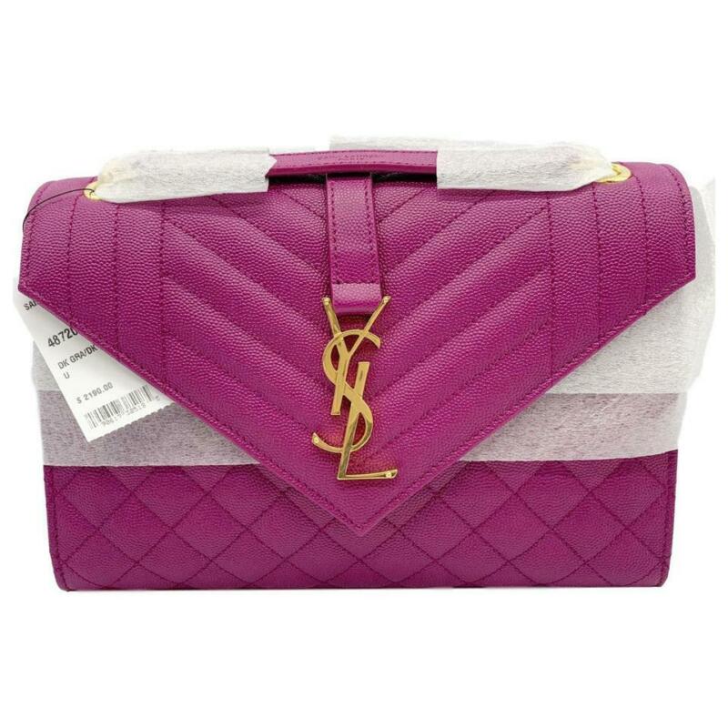 Saint Laurent Monogram Envelope Medium Calfskin Deep Grape Pink Leather