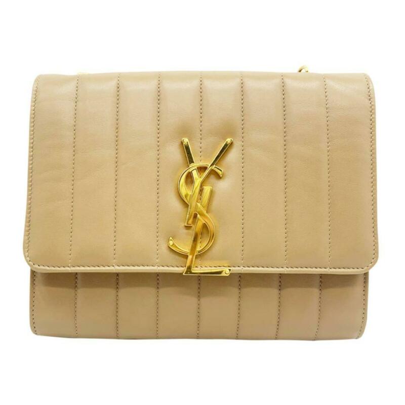 Saint Laurent Vicky Small Wallet On A Chain Monogram Beige Leather Shoulder Bag