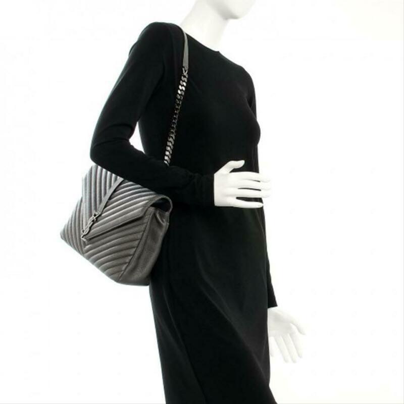 Saint Laurent Monogram Envelope Matelasse Chevron Large College Satchel Grey