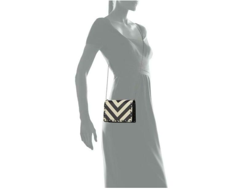 Valentino Garavani Rockstud V-stripe Pouch Chain Black Leather Cross Body Bag