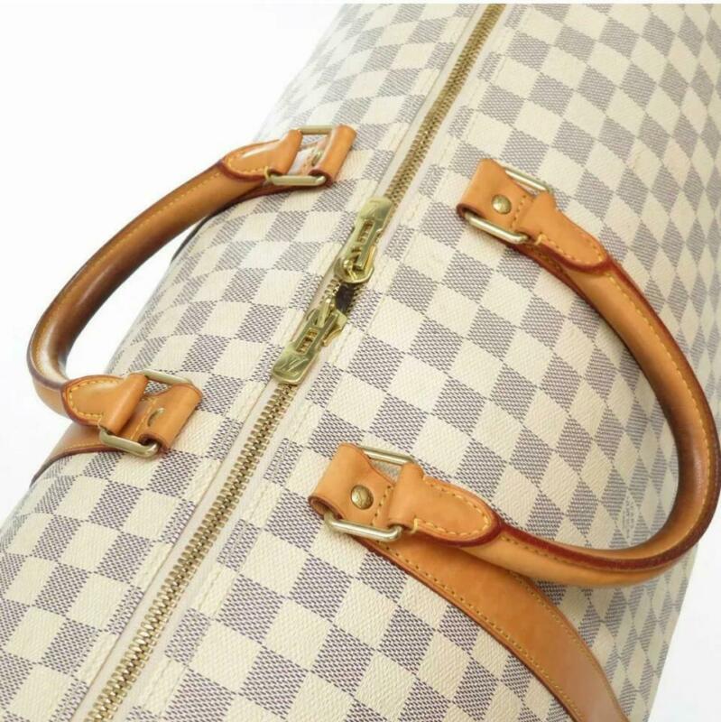 Louis Vuitton Keepall Bandouliere 55 Damier Azur White Coated Canvas Travel Bag