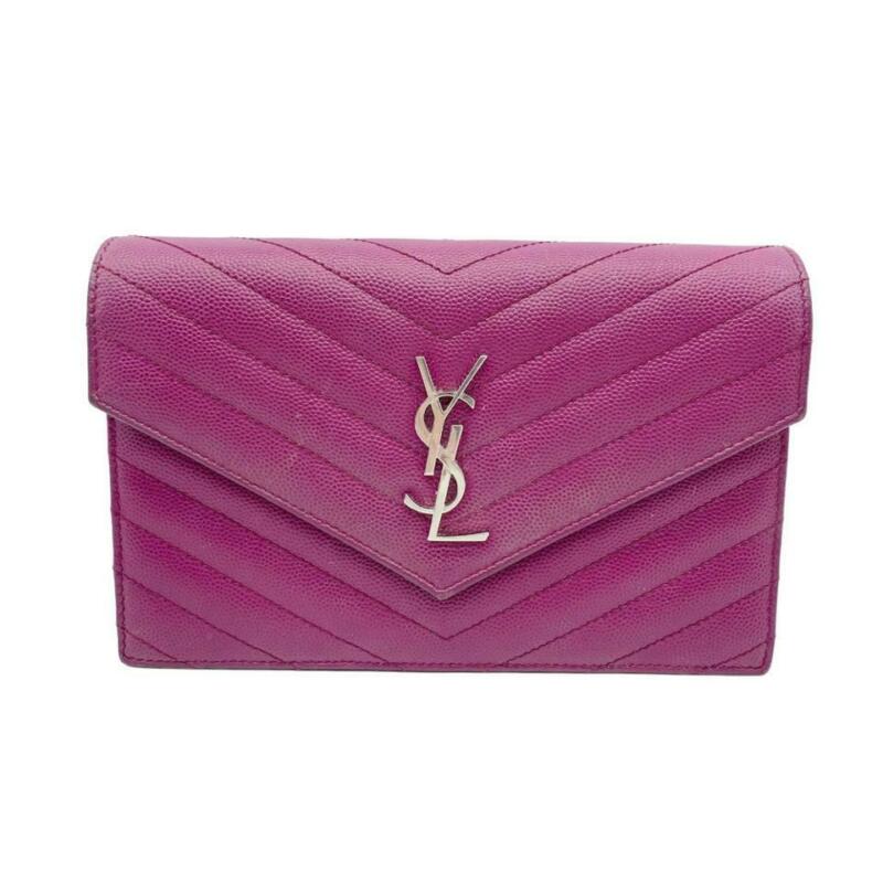 Saint Laurent Chain Wallet Small Purple Leather Cross Body Bag
