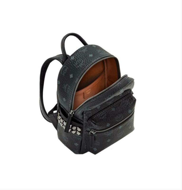 MCM Mini Black Coated Canvas Backpack