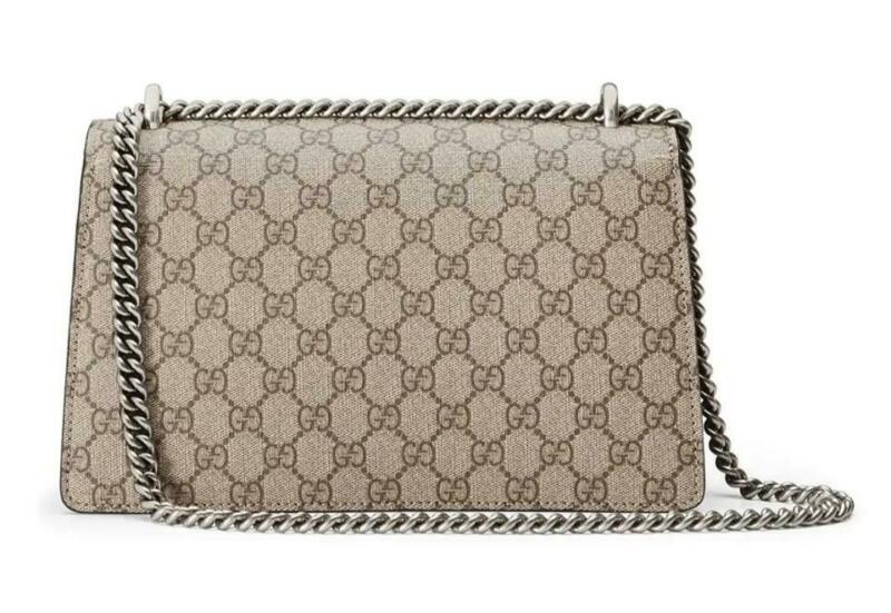 Gucci Chain Dionysus Small Black Beige Gg Supreme Canvas Shoulder Bag