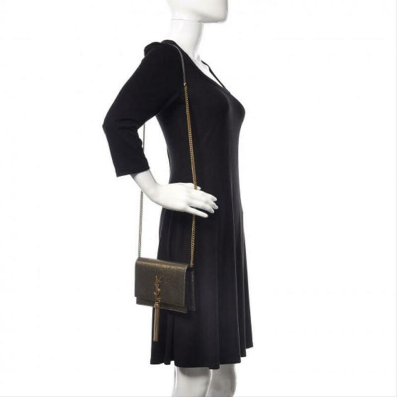 Saint Laurent Monogram Kate Tassel Monogram Metallic Gold Leather Cross Body Bag