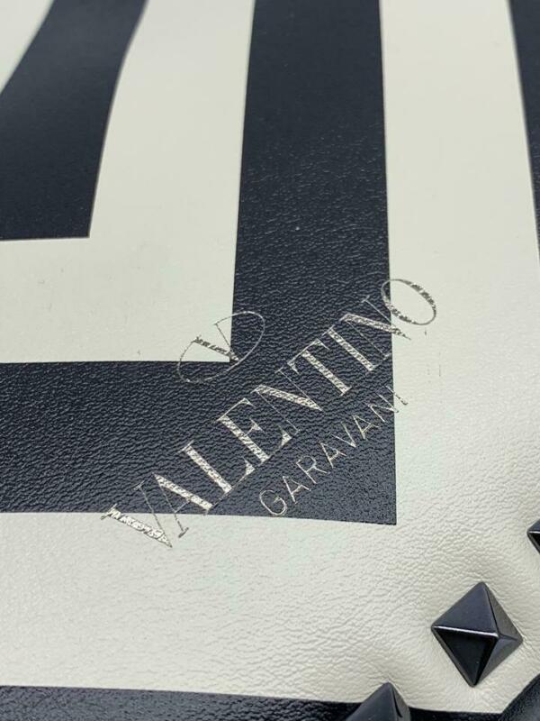 Valentino Rockstud Chevron Stripe Medium Black Leather Tote