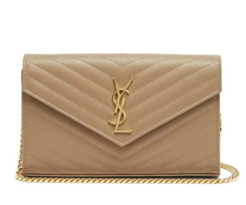 Saint Laurent Monogram Envelope Chain Wallet Medium Beige Leather Shoulder Bag