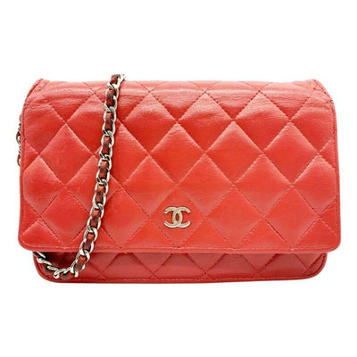 Chanel Wallet on Chain Quilted Woc Red Lambskin Leather Cross Body Bag