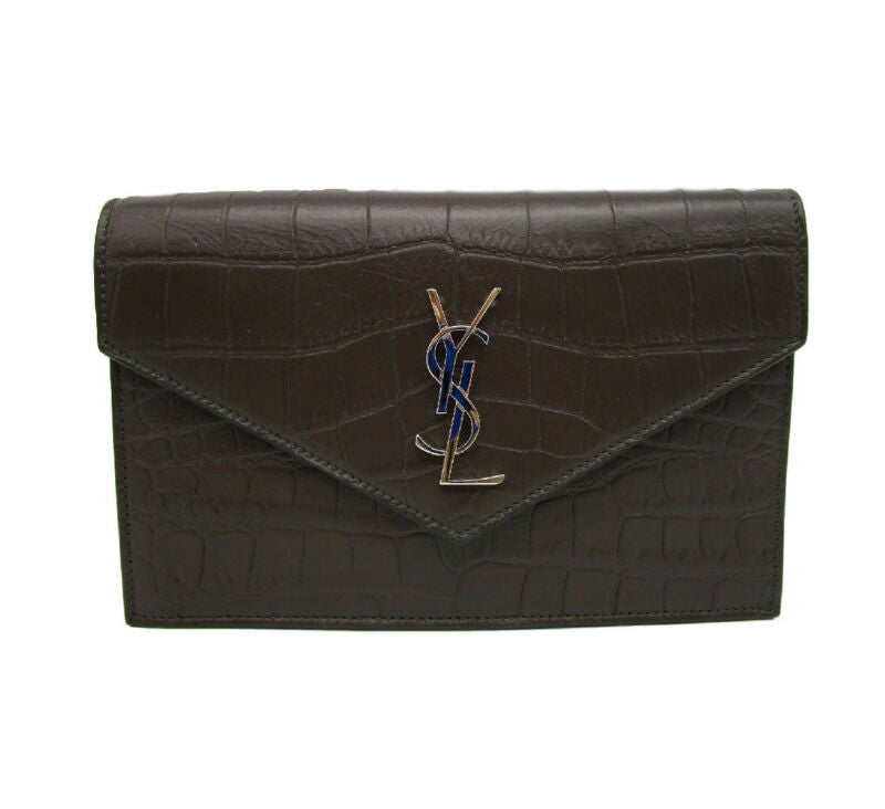 Saint Laurent Chain Wallet Monogram Croc Effect Brown Leather Cross Body Bag