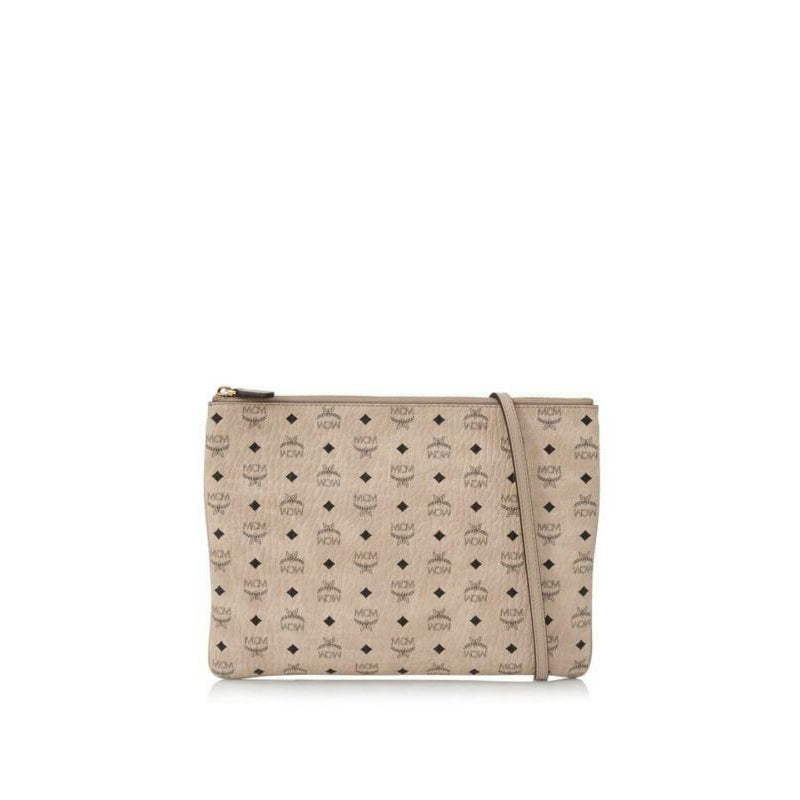 MCM Large Diamond Visetos Pouch Beige Coated Canvas Cross Body Bag