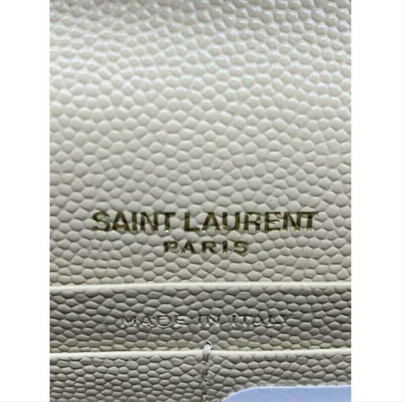 Saint Laurent Monogram Envelope Chain Wallet Small Poudre Beige Leather