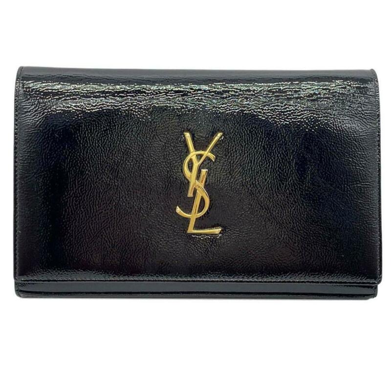 Saint Laurent Wallet on Chain Monogram Kate Calfskin Black Patent Leather Cross