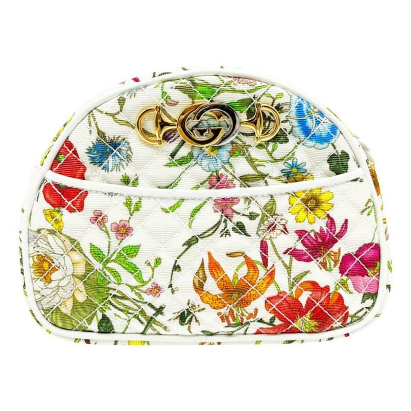 Gucci Ophidia Trapuntata Floral Mini White Canvas Cross Body Bag