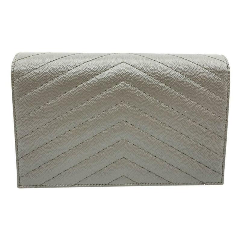Saint Laurent Chain Wallet Small Envelope Monogram Grey Leather Cross Body Bag