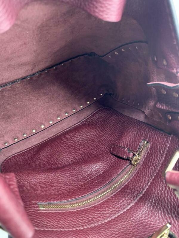 Valentino Hobo Small Rockstud Burgundy Leather Messenger Bag
