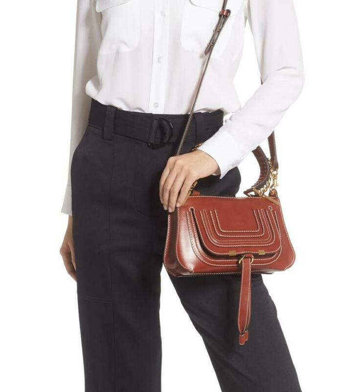 Chloé Marcie Mini Lizard Embossed Satchel Brown Leather Shoulder Bag