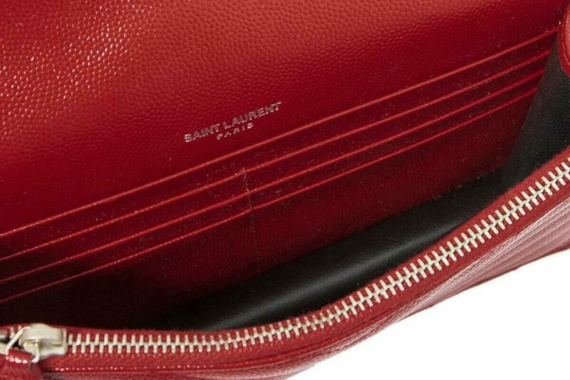 Saint Laurent Chain Wallet Monogram Small Red Leather Cross Body Bag