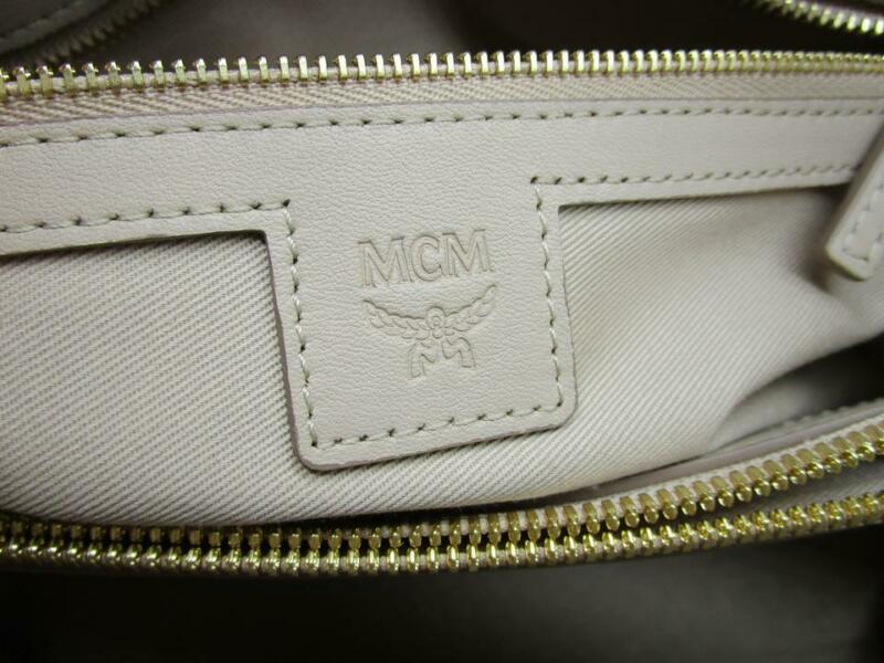 MCM Large Klara Visetos Diamond Hobo Shopper Crossbody Beige Coated Canvas