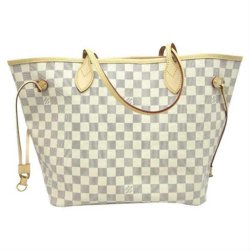 Louis Vuitton Neverfull Mm Rose Ballerine with Pouch 2019 White Damier Azur