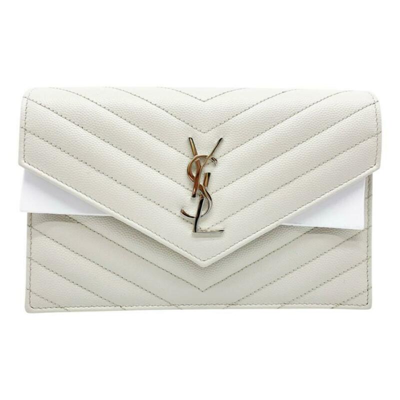 Saint Laurent Chain Wallet Classic Monogramme Envelope White Leather Cross Body