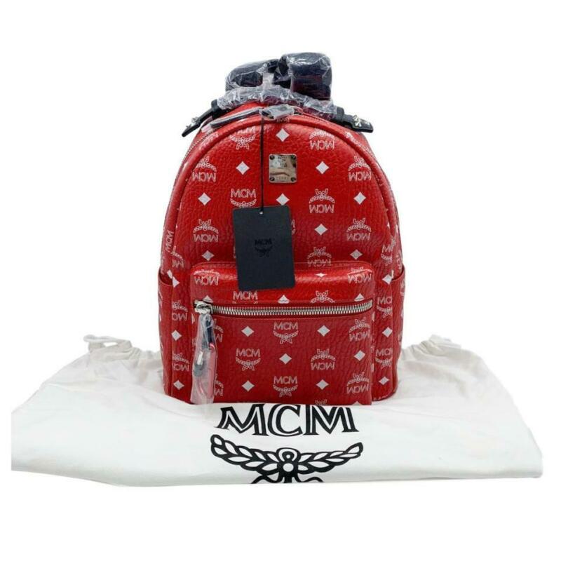 MCM Stark Logo Red Coated Canvas Backpack