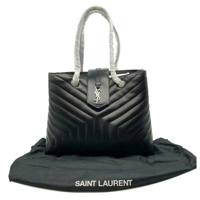 Saint Laurent Monogram Loulou Large Matelassé Shopper Black Leather Tote